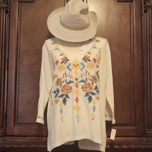 CAITE Fully Embroidered Kamri Tee with 3/4 length sleeves